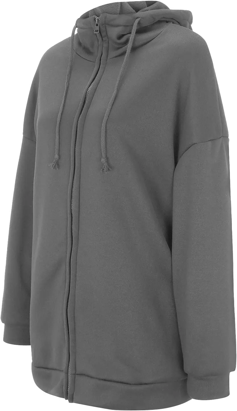 Women Oversized Hoodies Winter Thick Turtleneck Hooded Zipper Sweatshirt Baggy Turtleneck Coat Casual Y2K Sports Tops