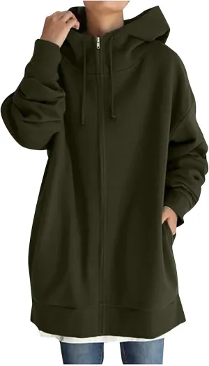 Women Oversized Hoodies Winter Thick Turtleneck Hooded Zipper Sweatshirt Baggy Turtleneck Coat Casual Y2K Sports Tops