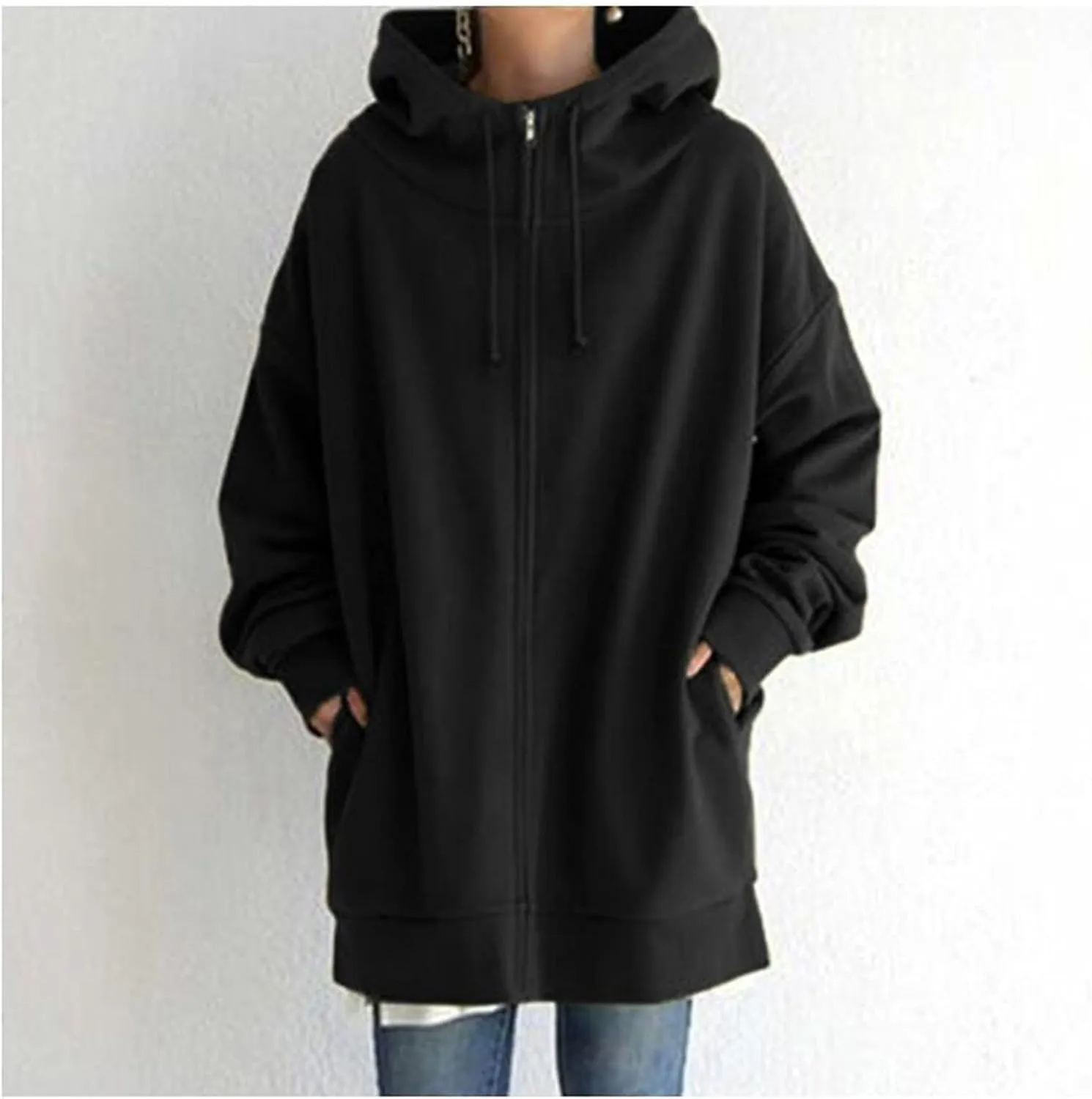 Women Oversized Hoodies Winter Thick Turtleneck Hooded Zipper Sweatshirt Baggy Turtleneck Coat Casual Y2K Sports Tops
