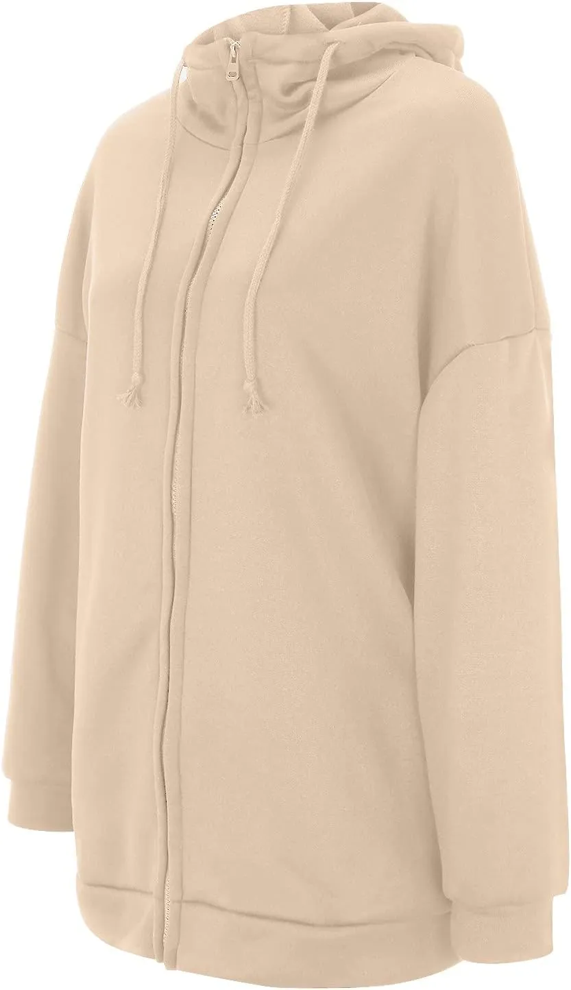 Women Oversized Hoodies Winter Thick Turtleneck Hooded Zipper Sweatshirt Baggy Turtleneck Coat Casual Y2K Sports Tops