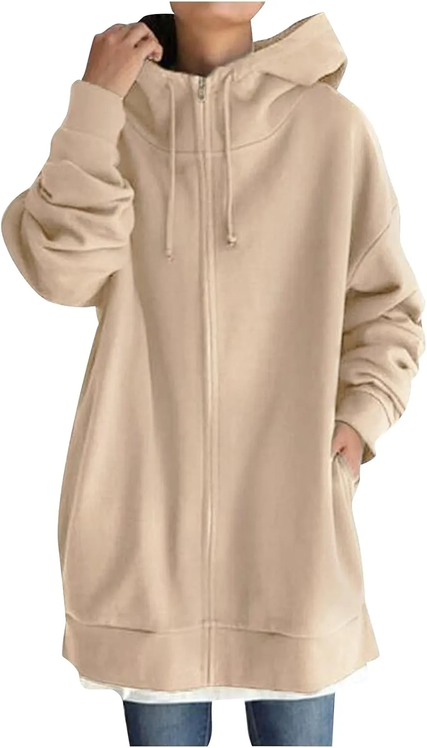 Women Oversized Hoodies Winter Thick Turtleneck Hooded Zipper Sweatshirt Baggy Turtleneck Coat Casual Y2K Sports Tops