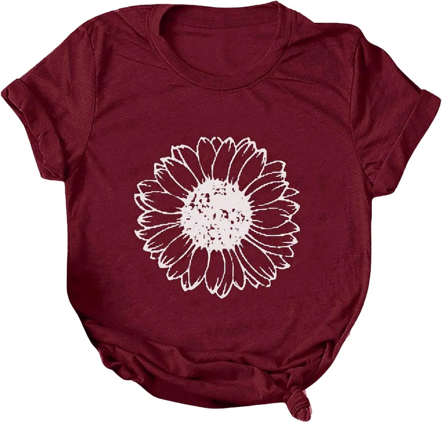 Women T-Shirt Casual Cute Tops Graphic Tee Crew Neck Short Sleeve Sunflower Heart Print Loose Summer Tops Tshirts