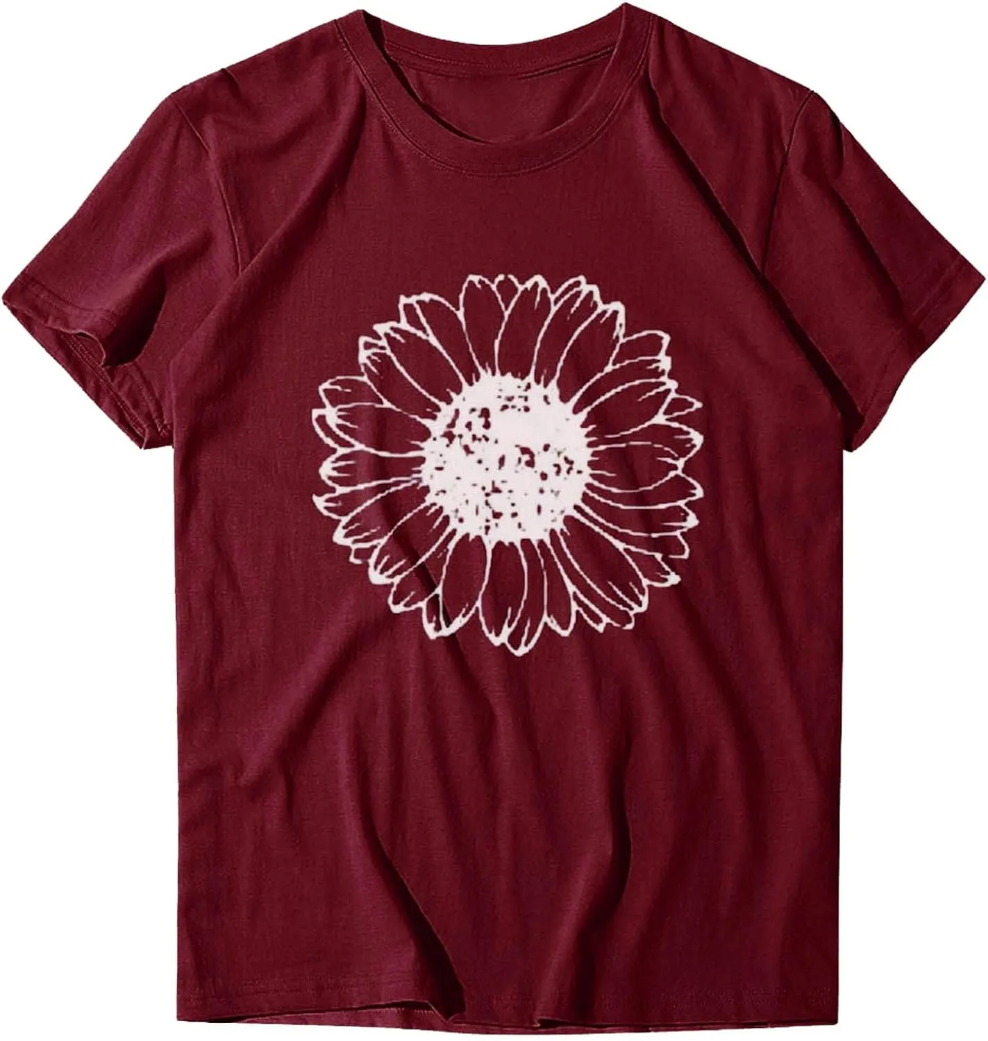Women T-Shirt Casual Cute Tops Graphic Tee Crew Neck Short Sleeve Sunflower Heart Print Loose Summer Tops Tshirts