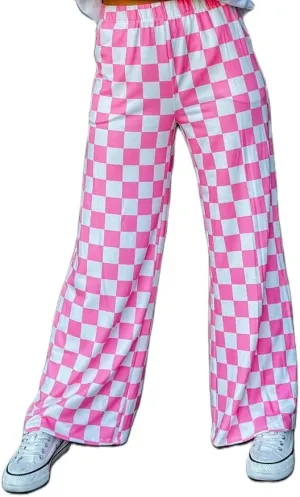 Women Y2K Plaid Pants Summer Casual Drawstring High Waist Straight Leg Trousers Gingham Lounge Pants Streetwear