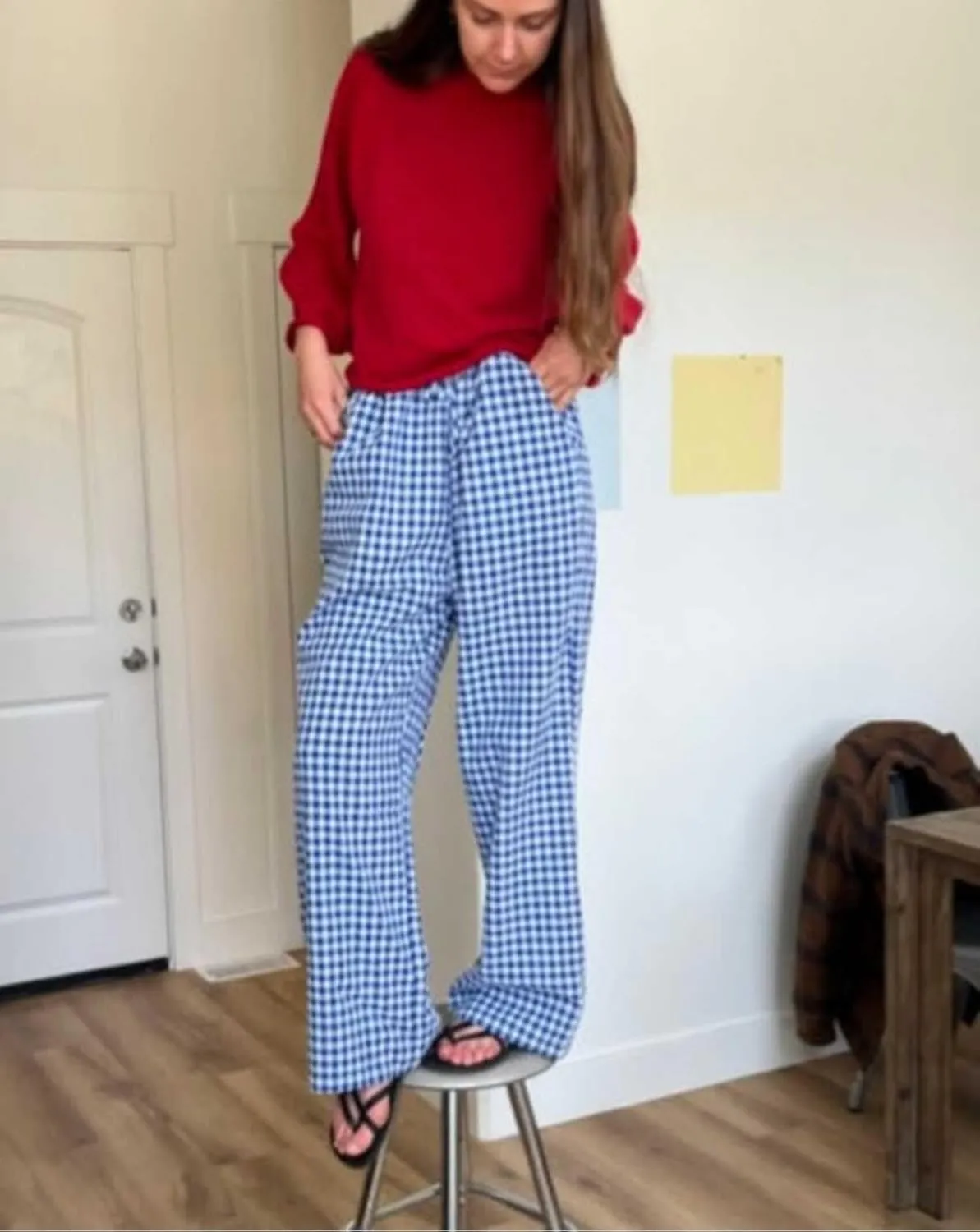 Women Y2K Plaid Pants Summer Casual Drawstring High Waist Straight Leg Trousers Gingham Lounge Pants Streetwear