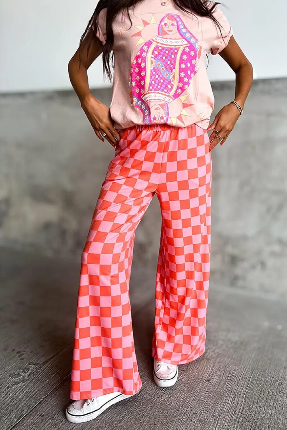 Women Y2K Plaid Pants Summer Casual Drawstring High Waist Straight Leg Trousers Gingham Lounge Pants Streetwear