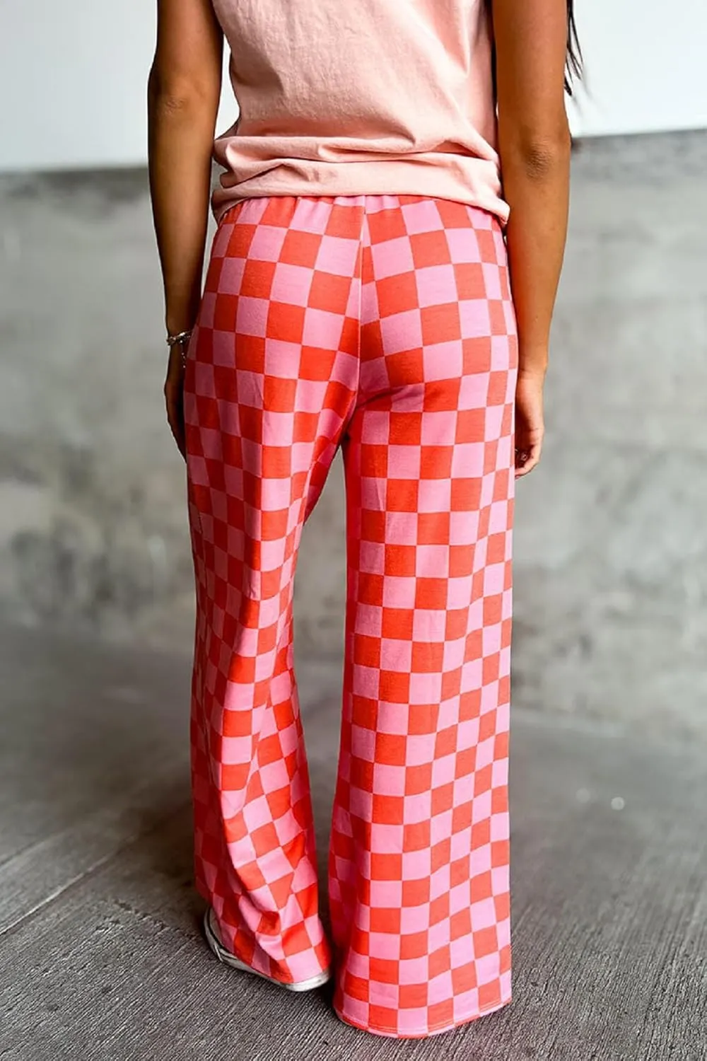 Women Y2K Plaid Pants Summer Casual Drawstring High Waist Straight Leg Trousers Gingham Lounge Pants Streetwear