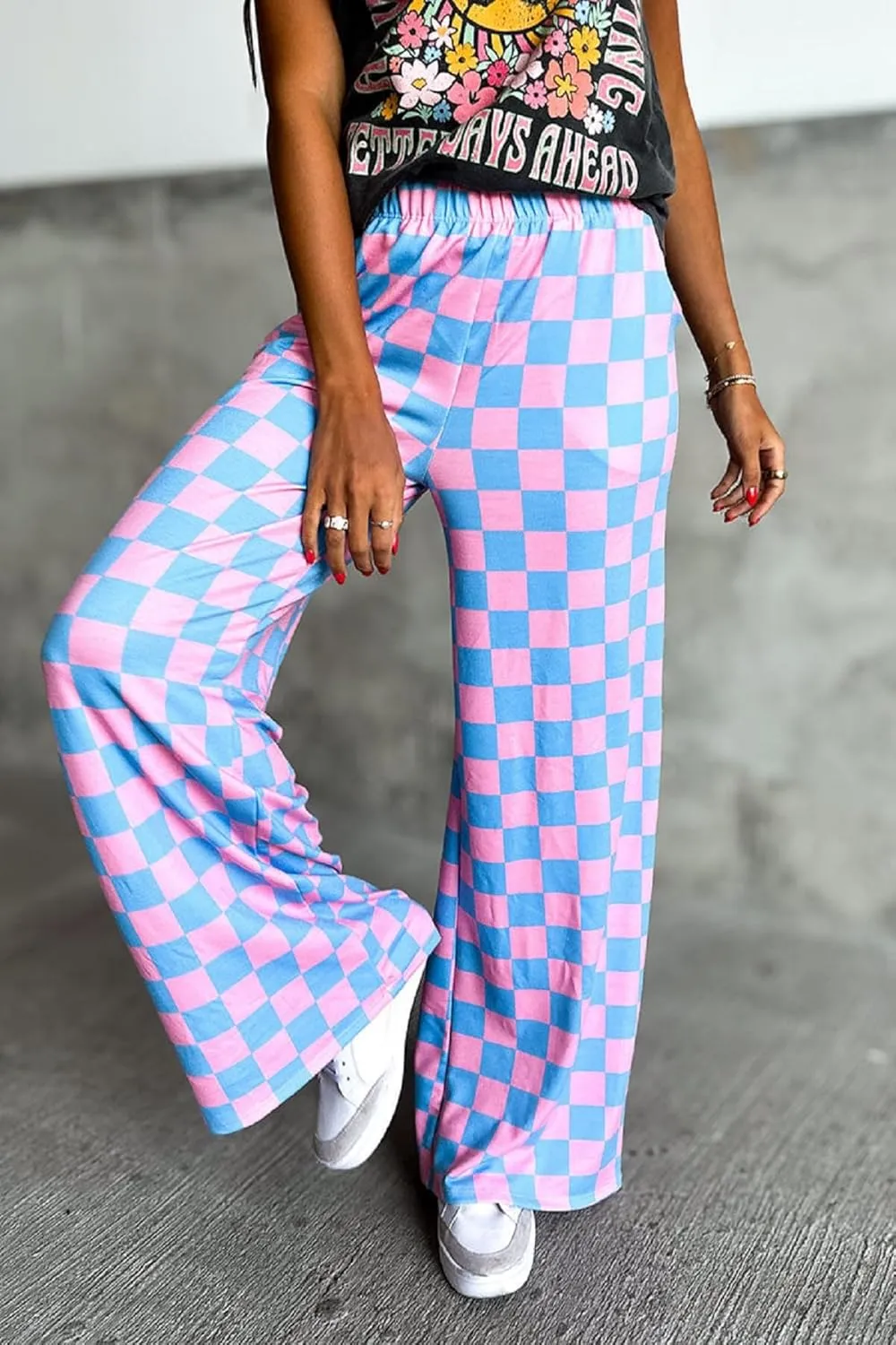 Women Y2K Plaid Pants Summer Casual Drawstring High Waist Straight Leg Trousers Gingham Lounge Pants Streetwear