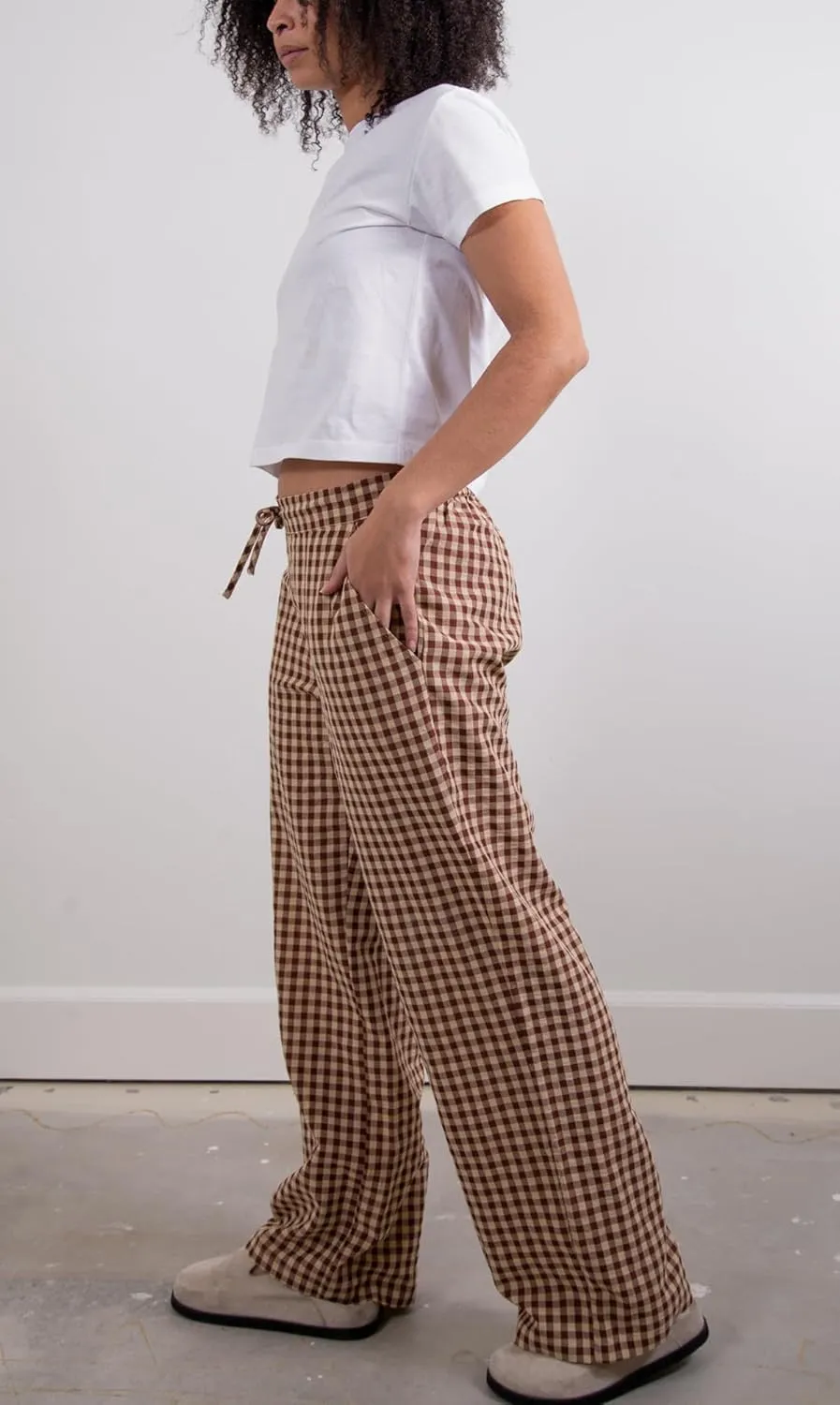 Women Y2K Plaid Pants Summer Casual Drawstring High Waist Straight Leg Trousers Gingham Lounge Pants Streetwear