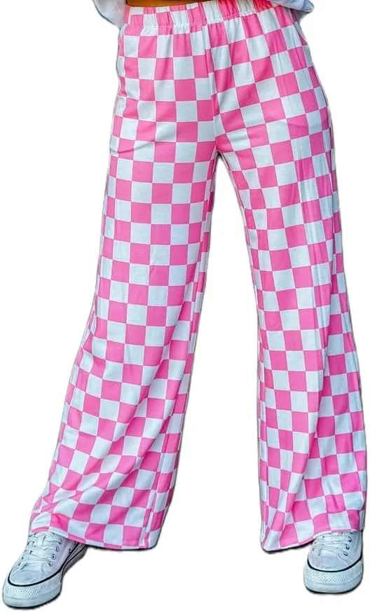 Women Y2K Plaid Pants Summer Casual Drawstring High Waist Straight Leg Trousers Gingham Lounge Pants Streetwear