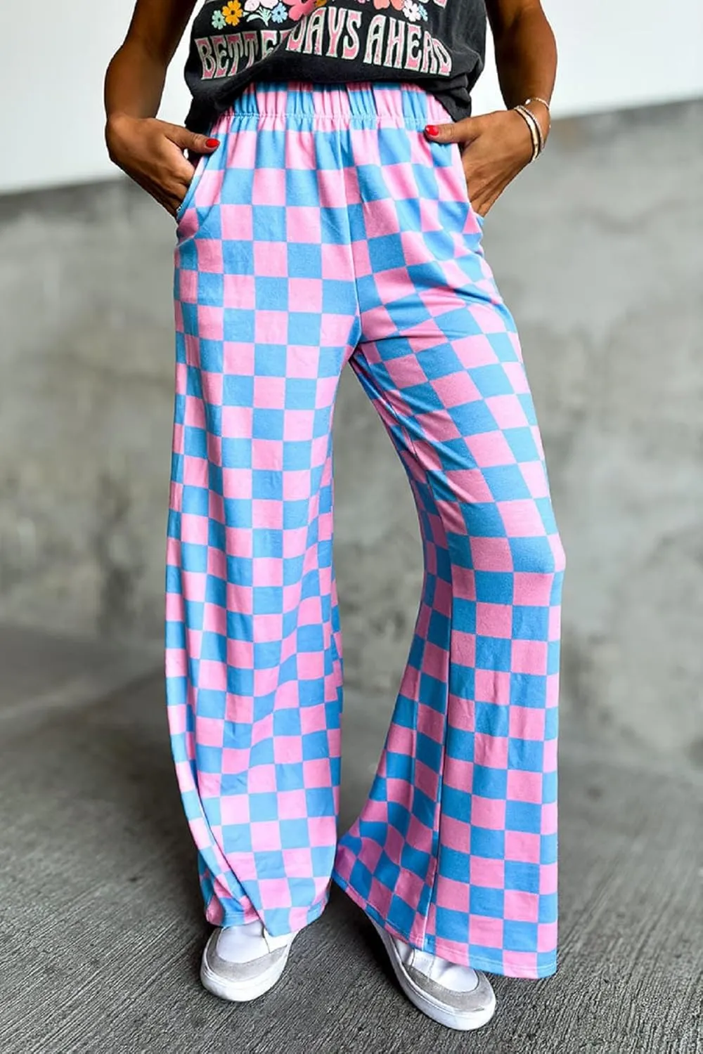 Women Y2K Plaid Pants Summer Casual Drawstring High Waist Straight Leg Trousers Gingham Lounge Pants Streetwear