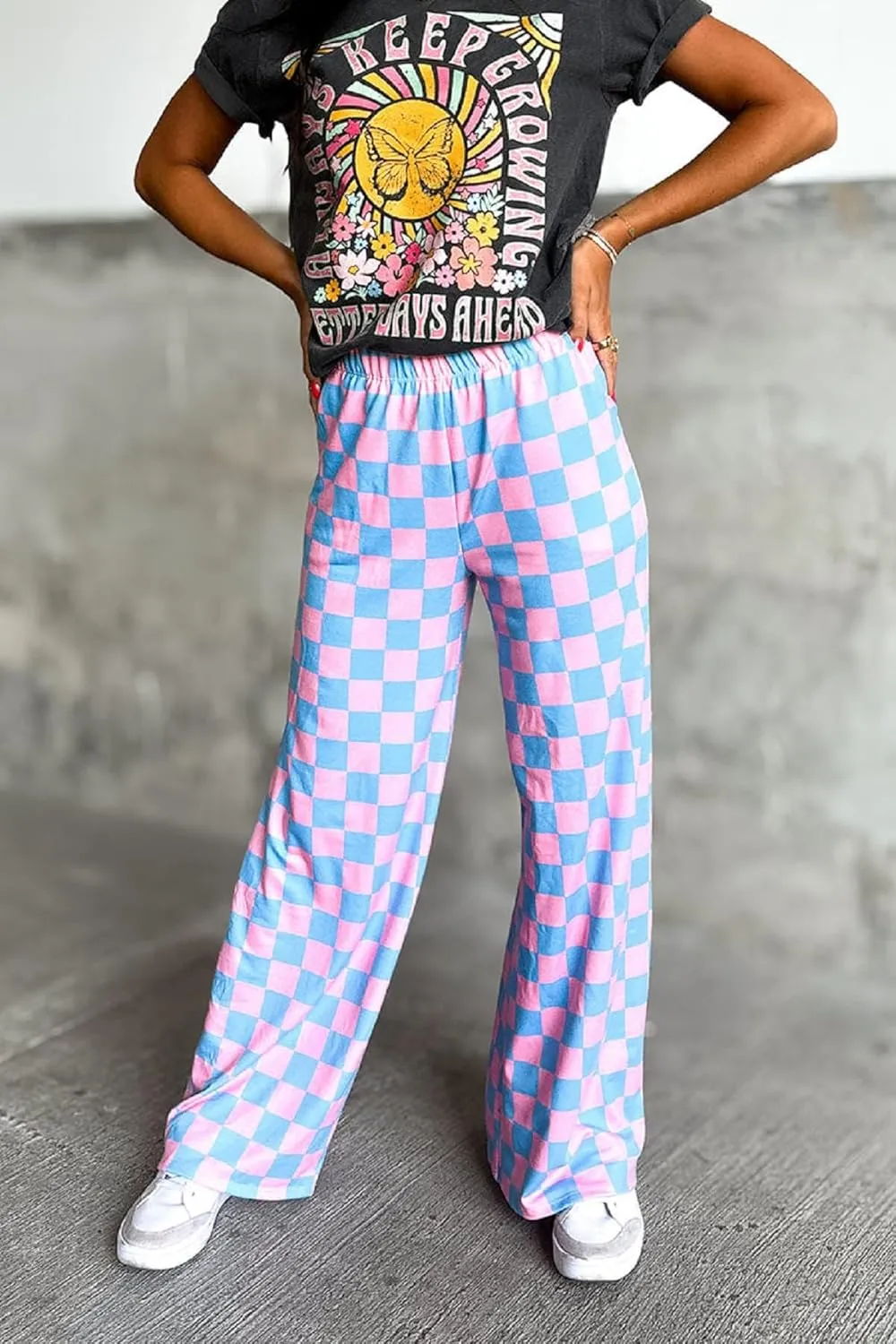 Women Y2K Plaid Pants Summer Casual Drawstring High Waist Straight Leg Trousers Gingham Lounge Pants Streetwear