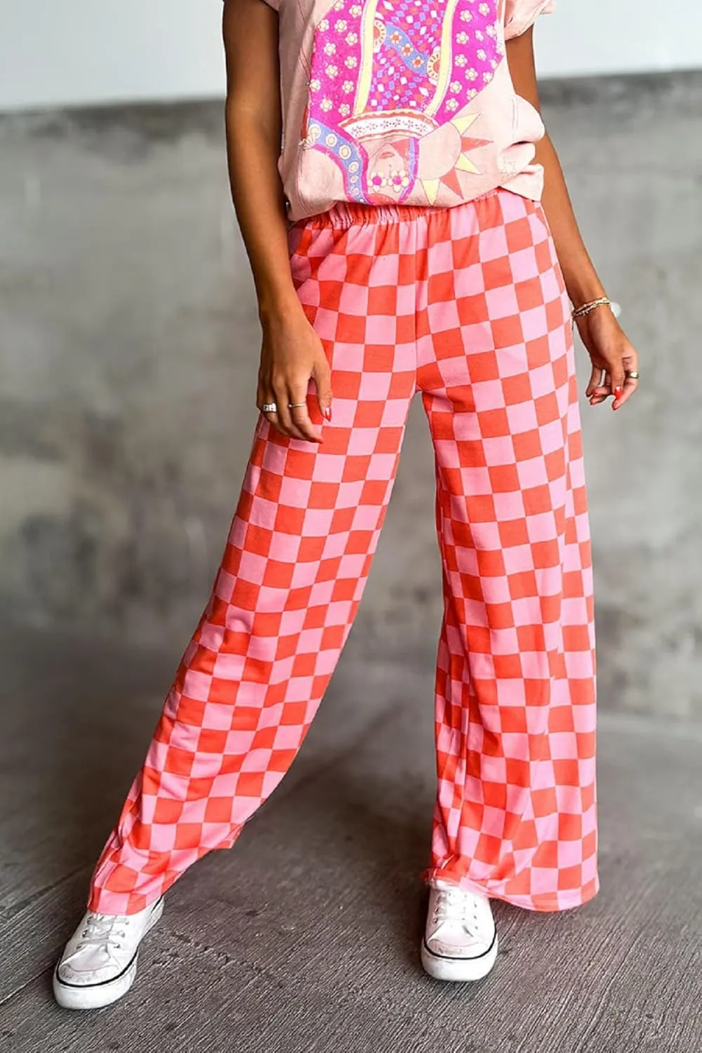 Women Y2K Plaid Pants Summer Casual Drawstring High Waist Straight Leg Trousers Gingham Lounge Pants Streetwear