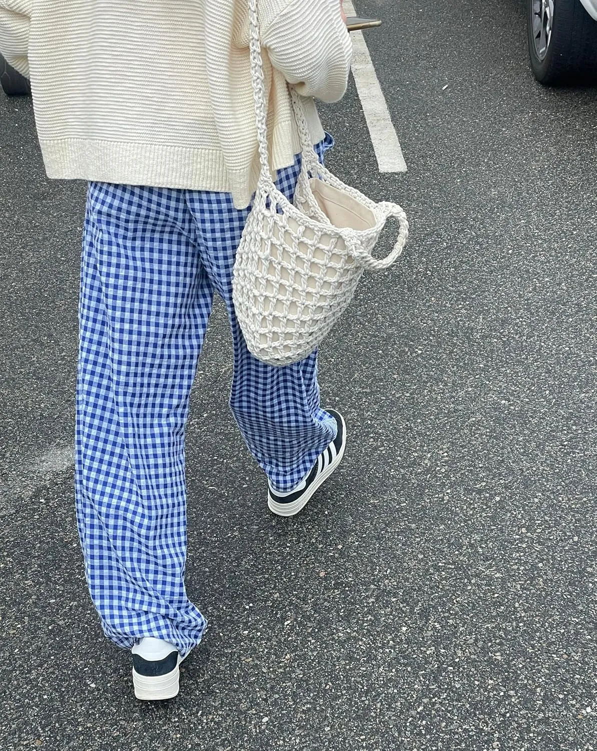 Women Y2K Plaid Pants Summer Casual Drawstring High Waist Straight Leg Trousers Gingham Lounge Pants Streetwear