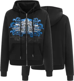 Women Zip Up Hoodie Gothic Graphic Long Sleeve Oversized Hooded Sweatshirt Hip Hop Harajuku Jackets with Pocket