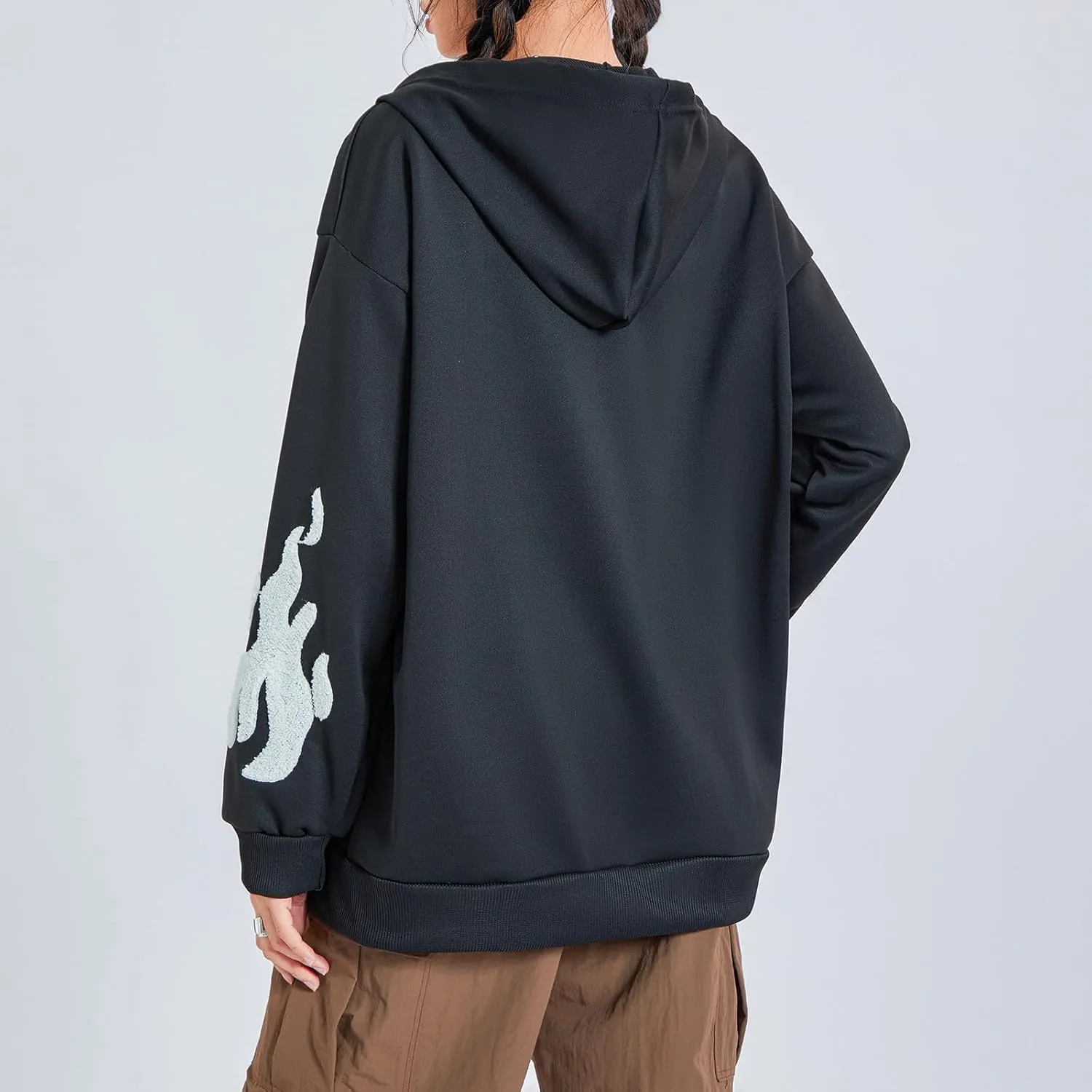 Women Zip Up Hoodie Gothic Graphic Long Sleeve Oversized Hooded Sweatshirt Hip Hop Harajuku Jackets with Pocket