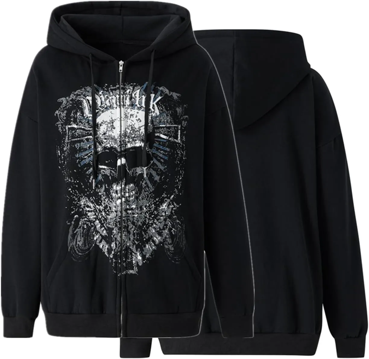 Women Zip Up Hoodie Gothic Graphic Long Sleeve Oversized Hooded Sweatshirt Hip Hop Harajuku Jackets with Pocket