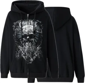 Women Zip Up Hoodie Gothic Graphic Long Sleeve Oversized Hooded Sweatshirt Hip Hop Harajuku Jackets with Pocket