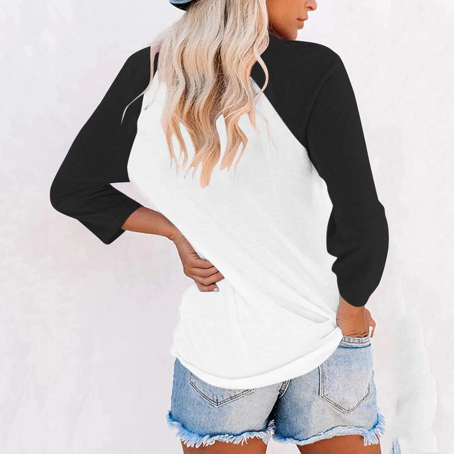 Womens Baseball Shirts 3/4 Sleeve Casual Workout T-Shirts Color Block Cute Comfy Blouses College Spring Summer Tops