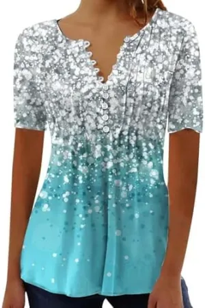 Womens Blouses Short Sleeve Tops Crew Neck Pleated Shirts Tunic Casual Flowy Trendy Pleated Tunic Tops Floral Blue XXL
