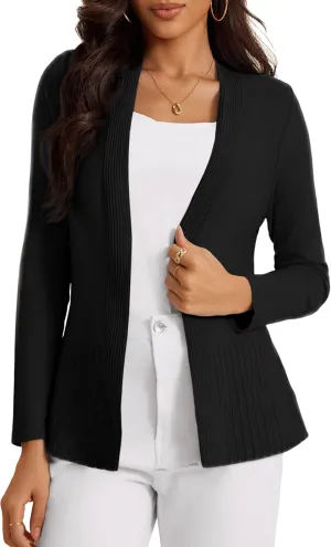 Women's Casual Open Front Sweater Long Sleeve Rib Knit Draped Cardigan