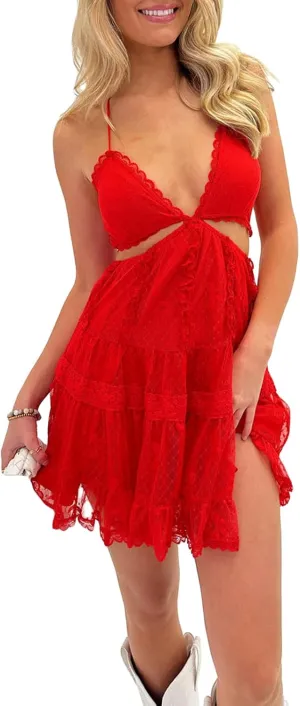 Womens Corset Lace Mini Dress Y2k Sexy Ruffle Hem A Line Bodycon Party Night Club Wear Camisole Short Dresses
