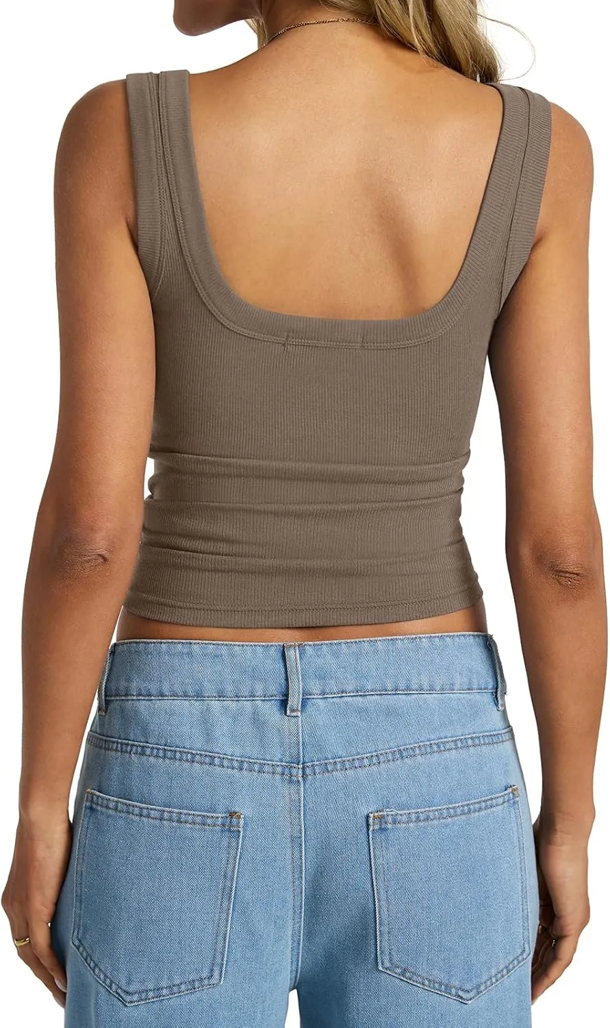 Womens Cotton Ribbed Square Neck Tank Tops Basic Backless Sleeveless Summer Cami Shirts 2025