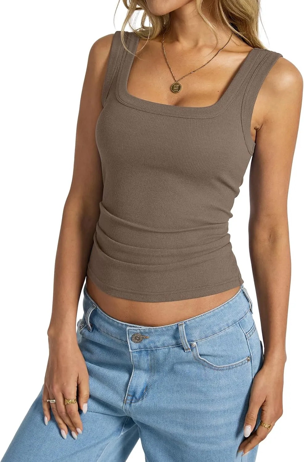 Womens Cotton Ribbed Square Neck Tank Tops Basic Backless Sleeveless Summer Cami Shirts 2025