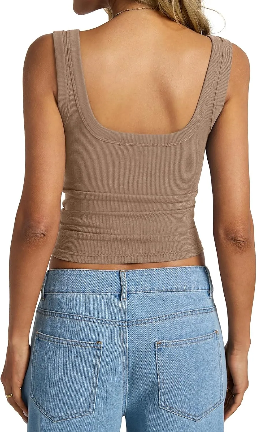 Womens Cotton Ribbed Square Neck Tank Tops Basic Backless Sleeveless Summer Cami Shirts 2025