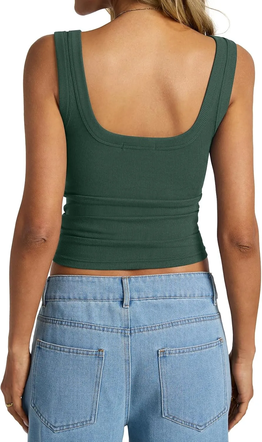 Womens Cotton Ribbed Square Neck Tank Tops Basic Backless Sleeveless Summer Cami Shirts 2025