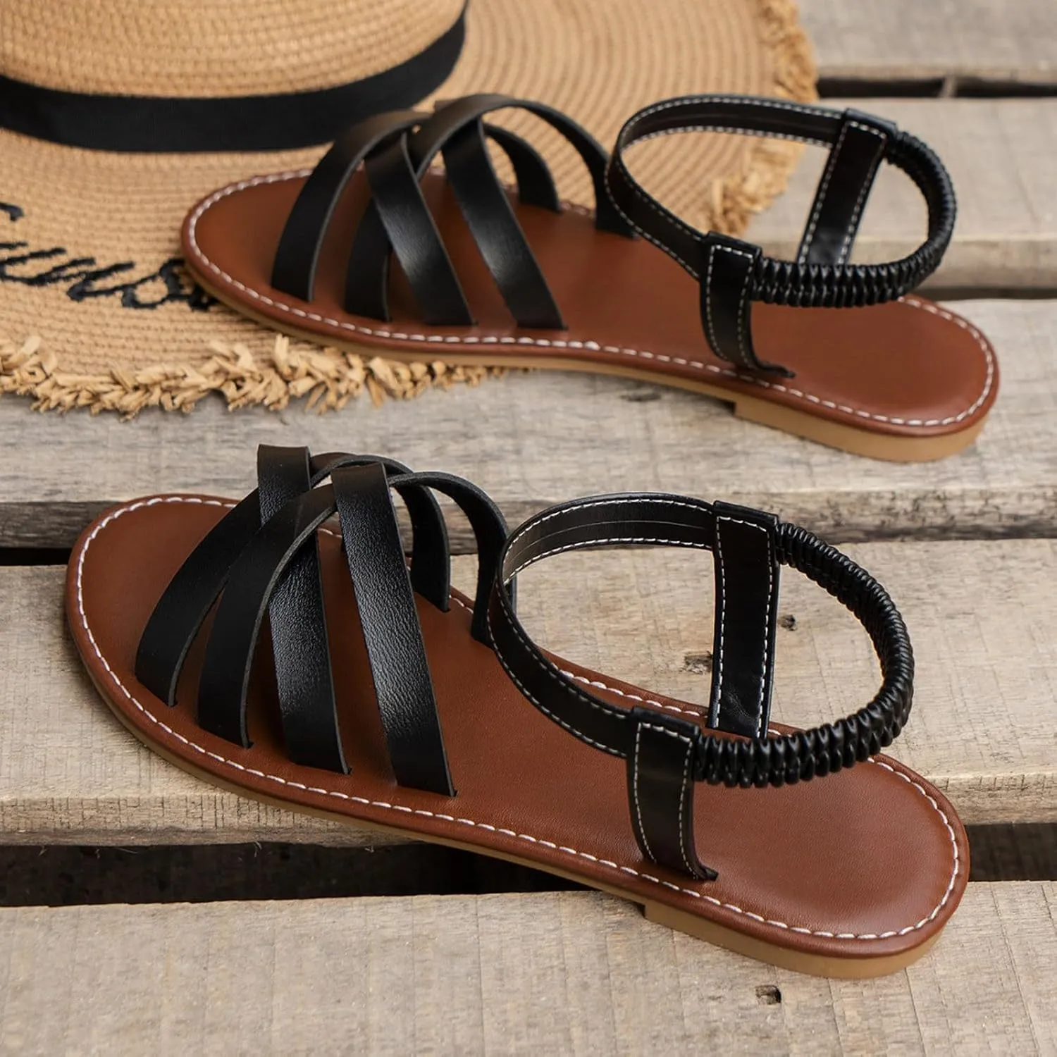 Womens Flat Sandals Comfortable Soft Sandals Shoes for Women Dressy 2025 Summer Casual Open Toe Solid Color Non Slip Cushioned Shoes Beach Vacation Travel Walking Party Dress Sandal