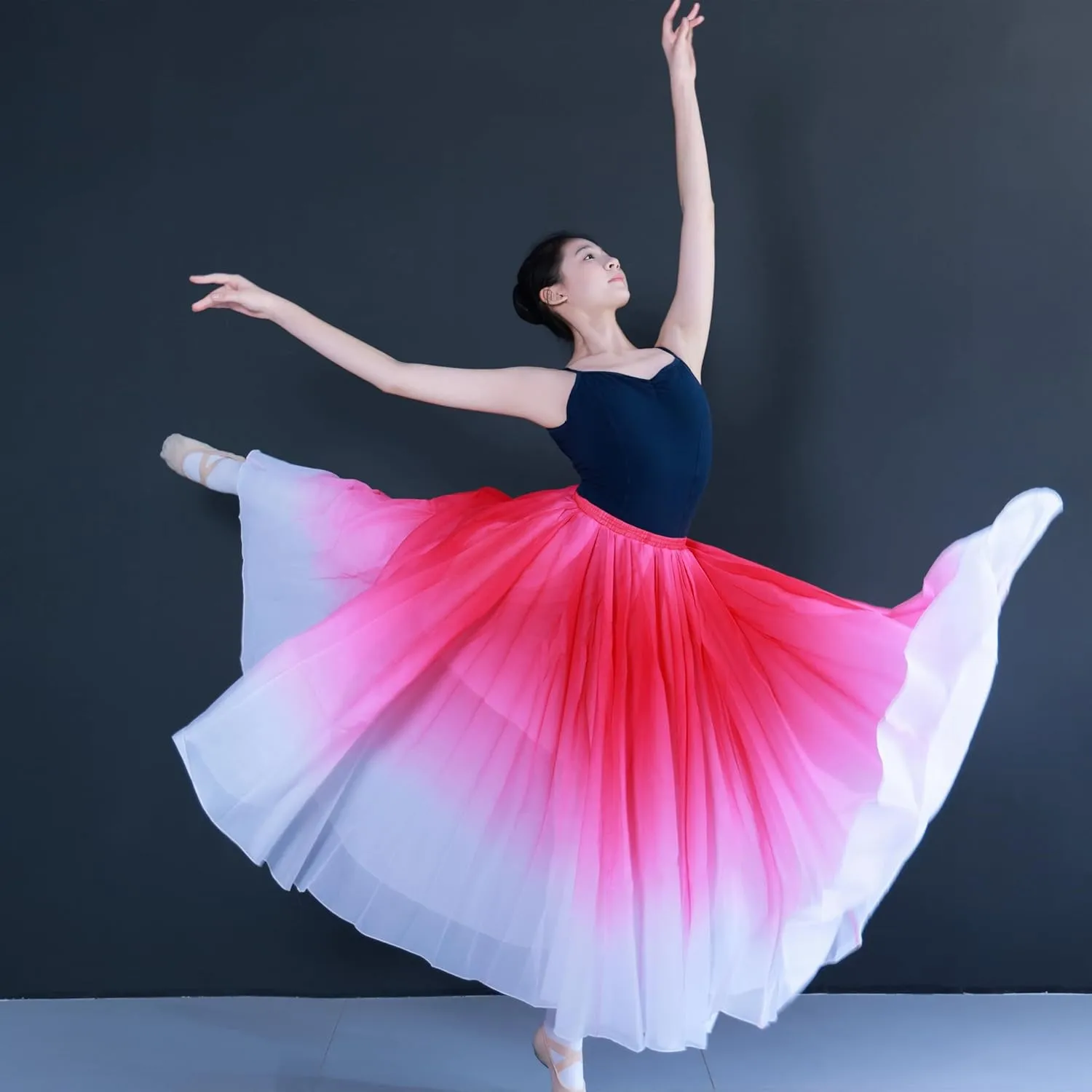 Women's Gradient Color Chiffon Lyrical Dance Skirt Long Swing Sheer Wrap Skirts for Modern Ballet Performance