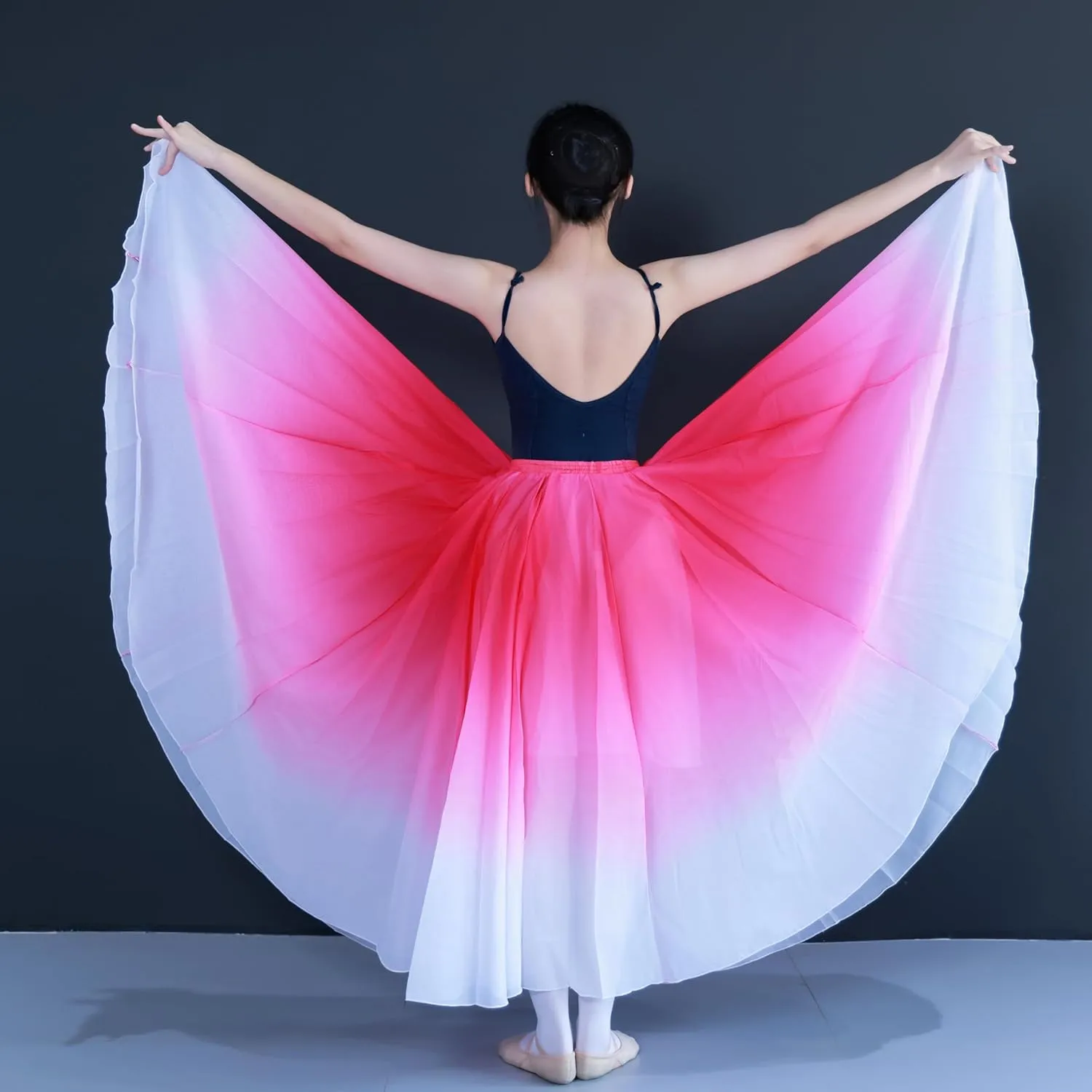 Women's Gradient Color Chiffon Lyrical Dance Skirt Long Swing Sheer Wrap Skirts for Modern Ballet Performance