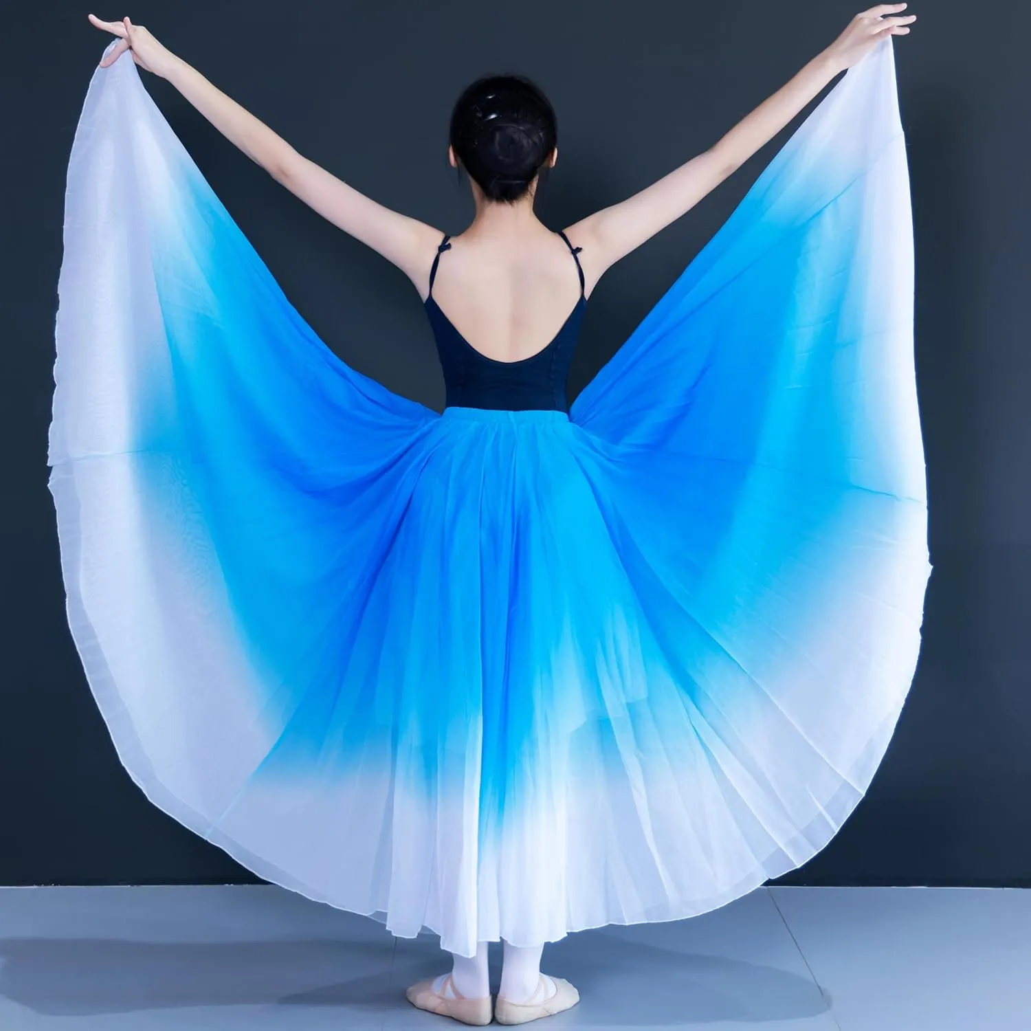 Women's Gradient Color Chiffon Lyrical Dance Skirt Long Swing Sheer Wrap Skirts for Modern Ballet Performance