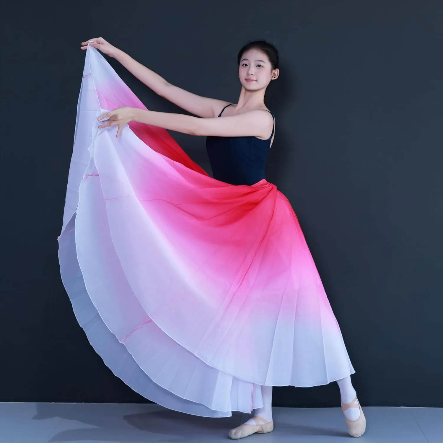 Women's Gradient Color Chiffon Lyrical Dance Skirt Long Swing Sheer Wrap Skirts for Modern Ballet Performance