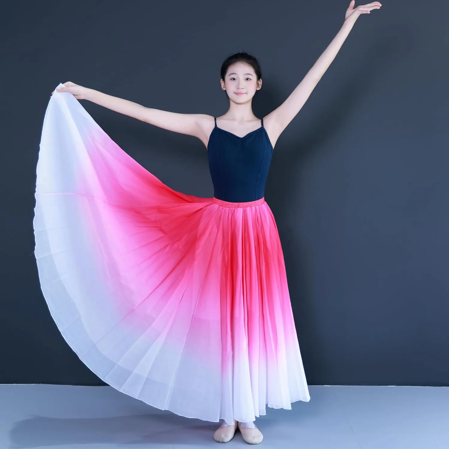 Women's Gradient Color Chiffon Lyrical Dance Skirt Long Swing Sheer Wrap Skirts for Modern Ballet Performance