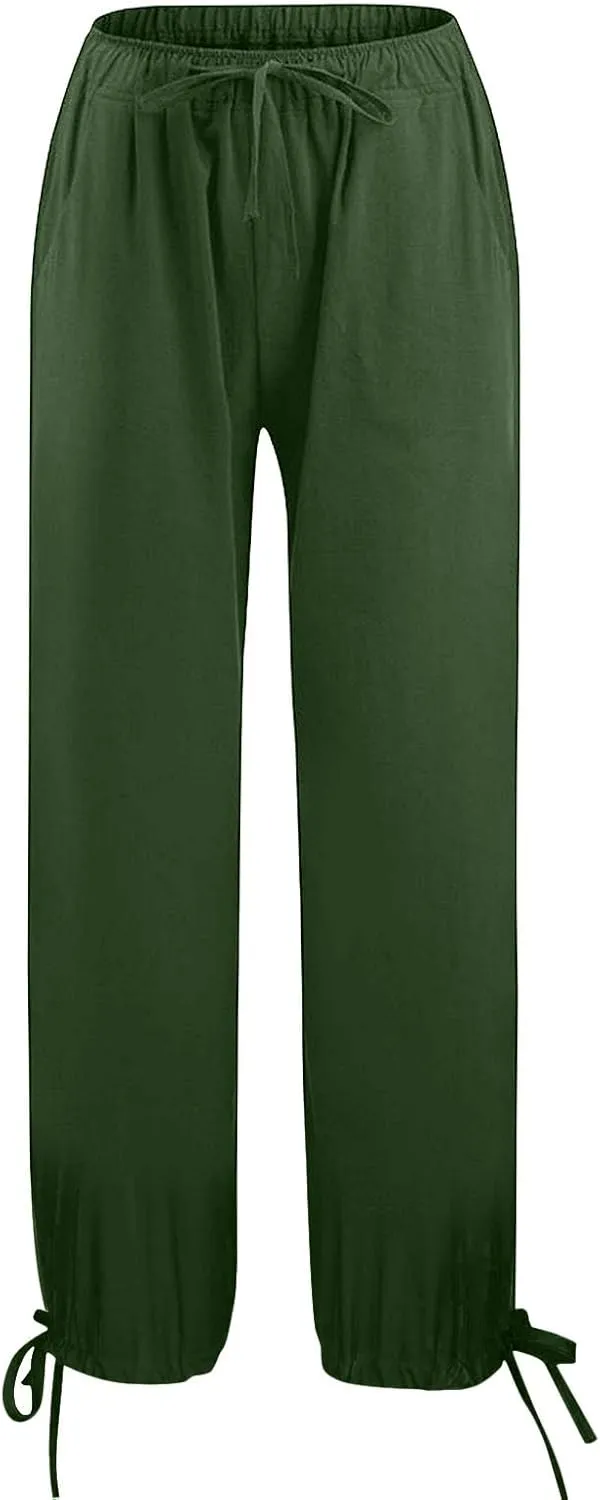 Womens High Waist Casual Pants, Cotton Linen Blend Flattering Fit Breathable & Comfortable Trousers for All Body Types