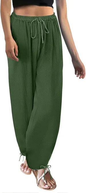 Womens High Waist Casual Pants, Cotton Linen Blend Flattering Fit Breathable & Comfortable Trousers for All Body Types