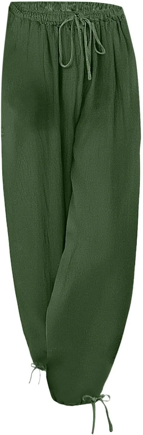 Womens High Waist Casual Pants, Cotton Linen Blend Flattering Fit Breathable & Comfortable Trousers for All Body Types