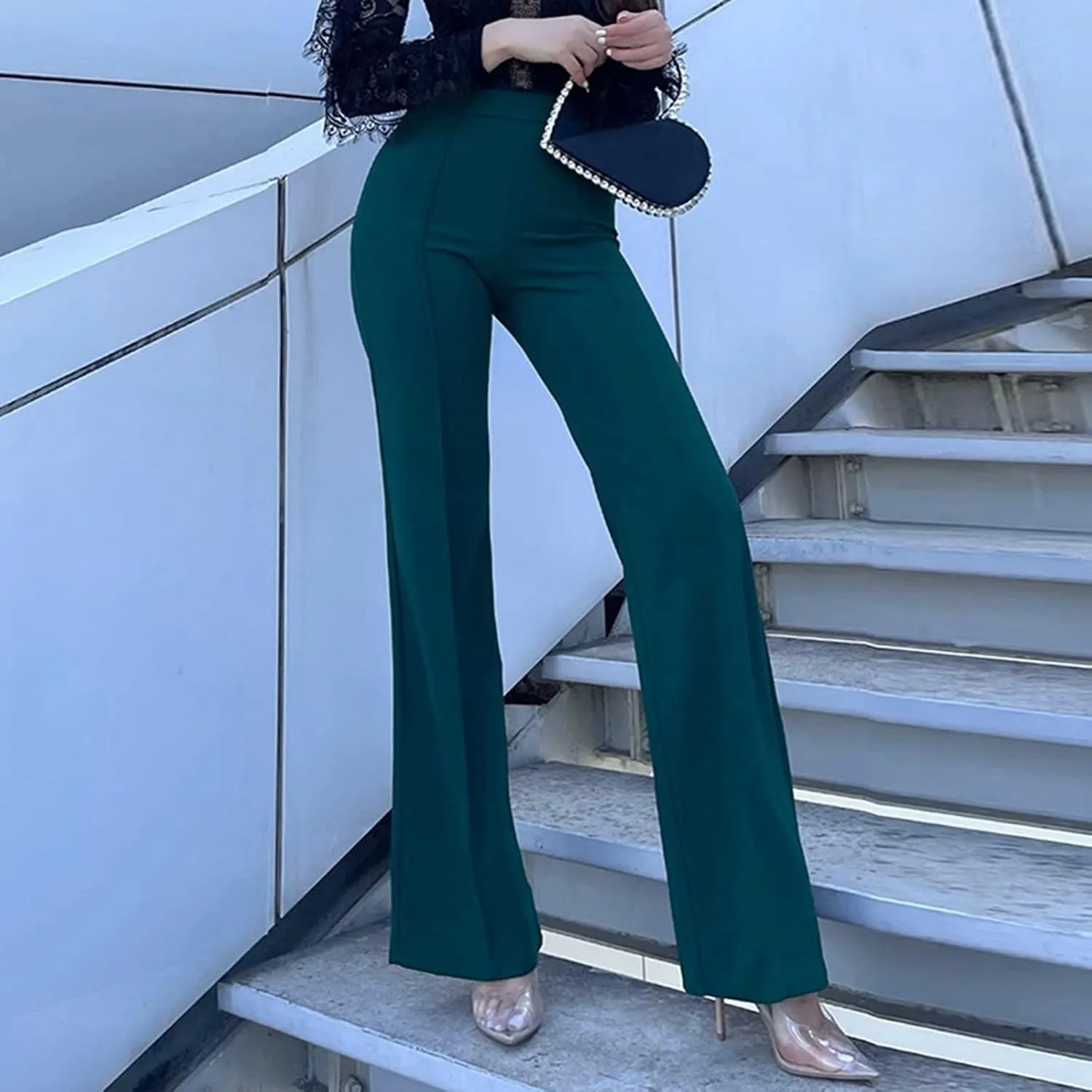 Women's High Waist Wide Leg Pants Yoga Trousers with Pockets Stretch Loose Casual Lounge Sweatpants Joggers