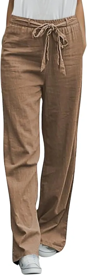 Womens High Waisted Wide Leg Pants Casual Drawstring Elastic Trousers Comfy Straight Leg Long Palazzo Yoga Pants Pocket