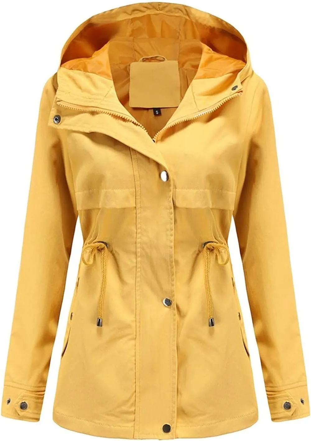 Women's Ligtweight Jackets Anorak Utility Drawstring Waist Hoodie Zip Up Fall Casual Trench Coat with Pockets