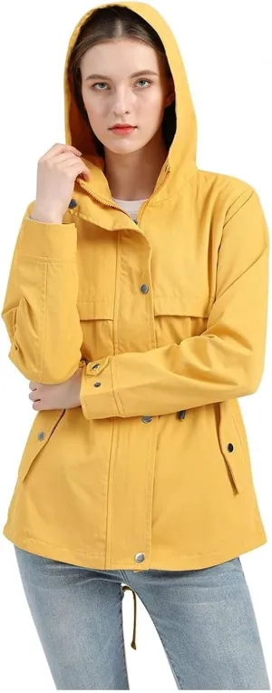 Women's Ligtweight Jackets Anorak Utility Drawstring Waist Hoodie Zip Up Fall Casual Trench Coat with Pockets