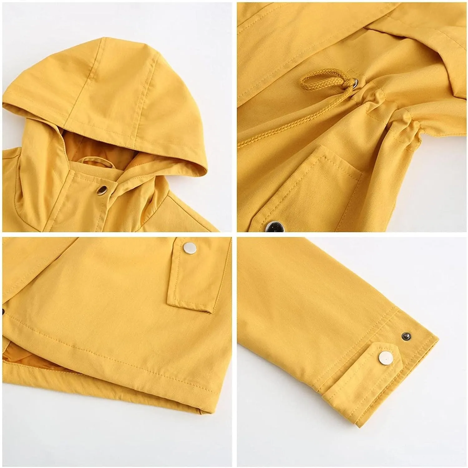 Women's Ligtweight Jackets Anorak Utility Drawstring Waist Hoodie Zip Up Fall Casual Trench Coat with Pockets