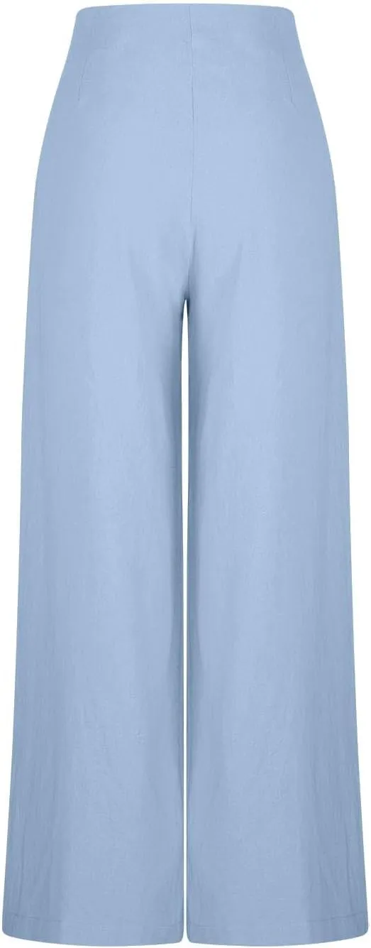 Women's Linen Palazzo Pants Summer Casual Vacation High Waist Wide Leg Trousers Trendy Pleated Beach Lounge Pant 2025