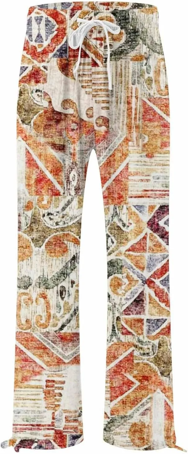 Womens Linen Pants 2025 Summer Wide Leg High Waist Boho Casual Lounge Pant Trousers with Pocket Resort Wear