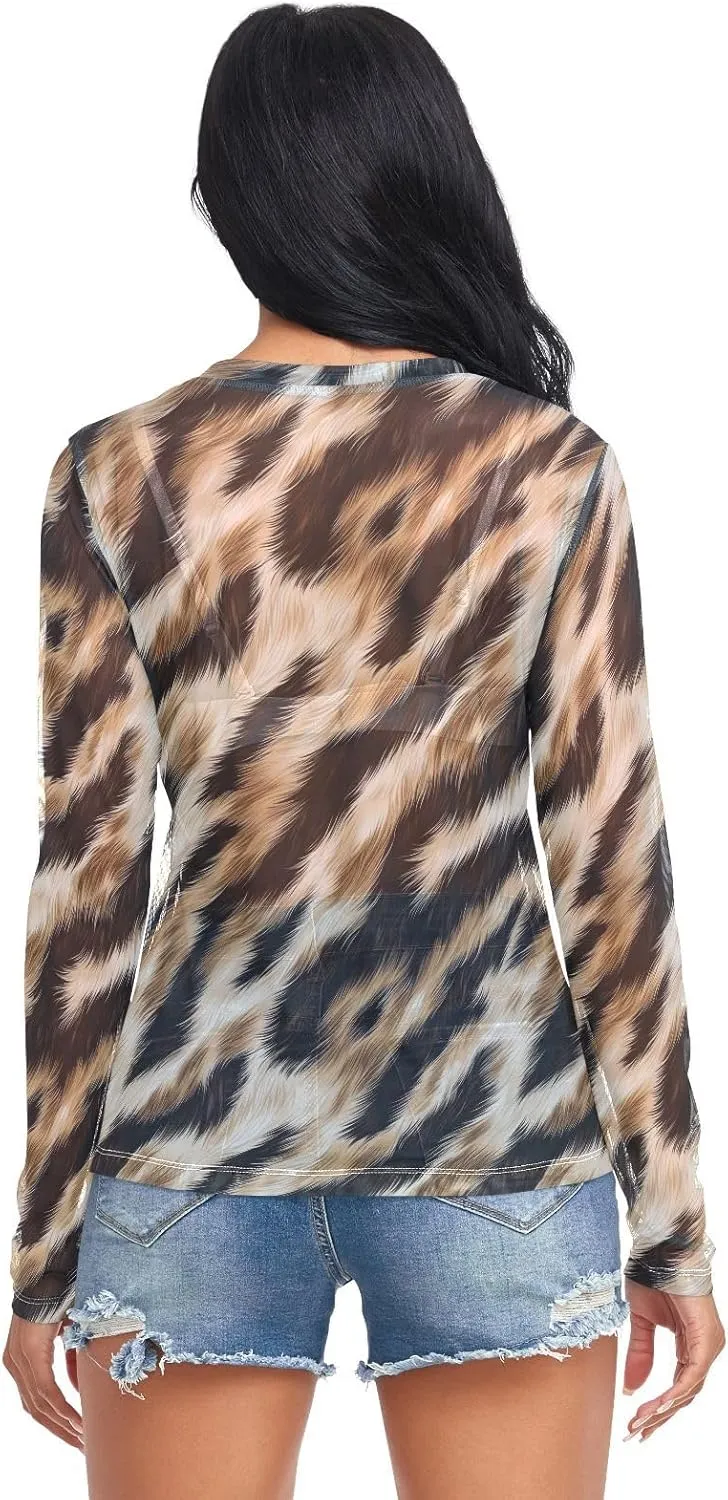 Women's Long Sleeve Mesh Top See Through Clubwear Sheer Tee Top Casual T Shirts Blouse