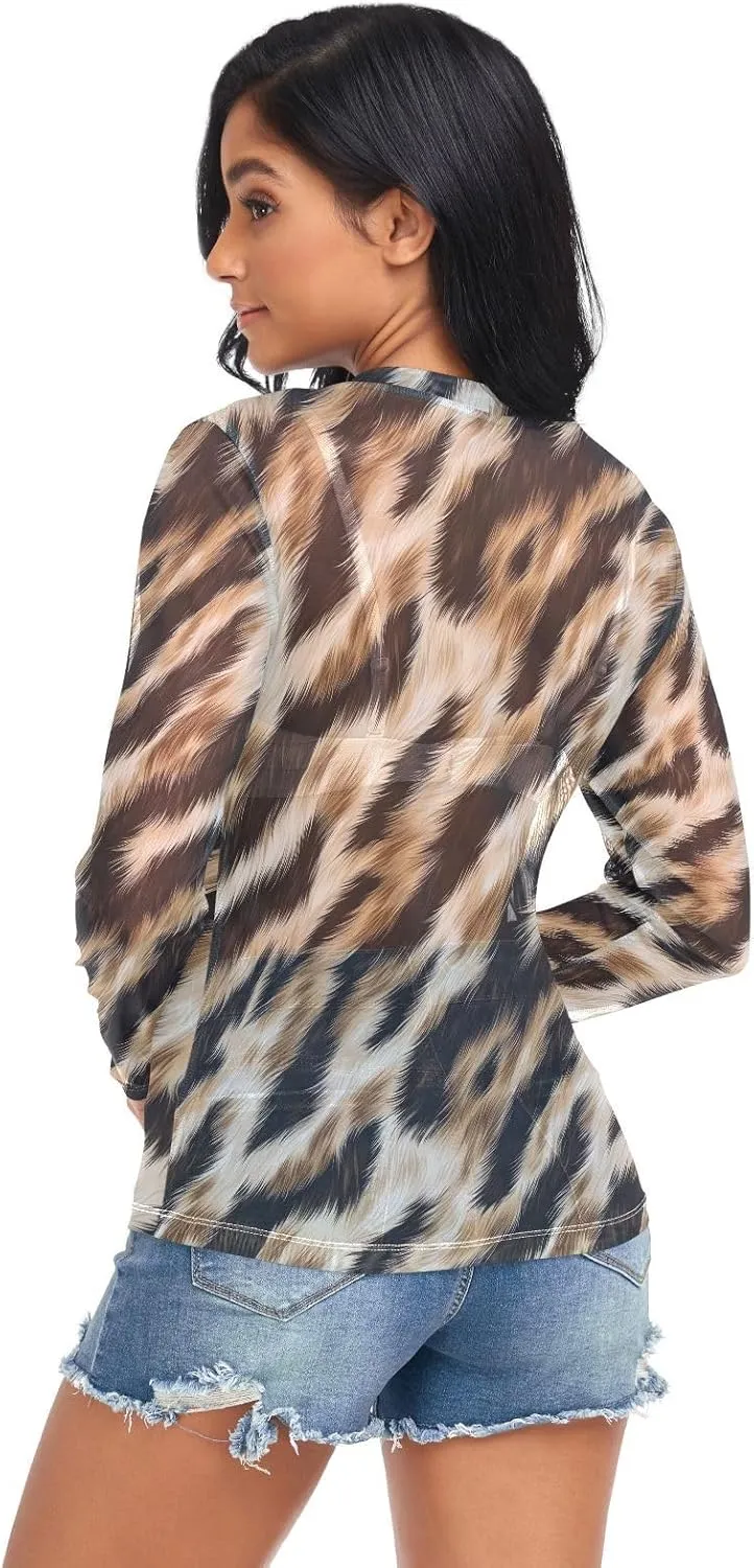 Women's Long Sleeve Mesh Top See Through Clubwear Sheer Tee Top Casual T Shirts Blouse