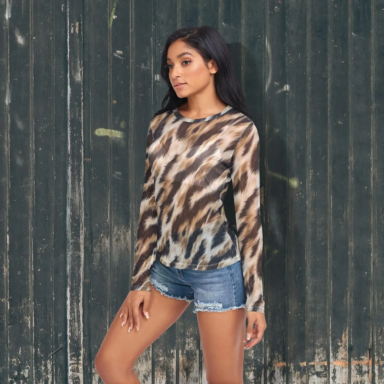Women's Long Sleeve Mesh Top See Through Clubwear Sheer Tee Top Casual T Shirts Blouse