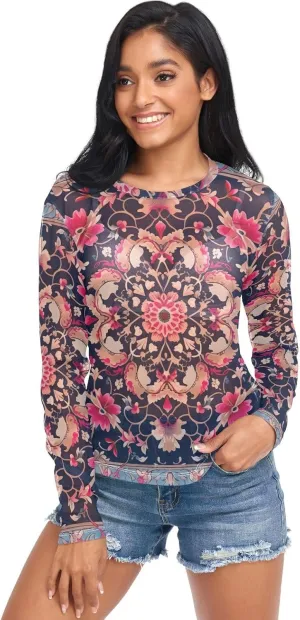 Women's Long Sleeve Mesh Top See Through Clubwear Sheer Tee Top Casual T Shirts Blouse